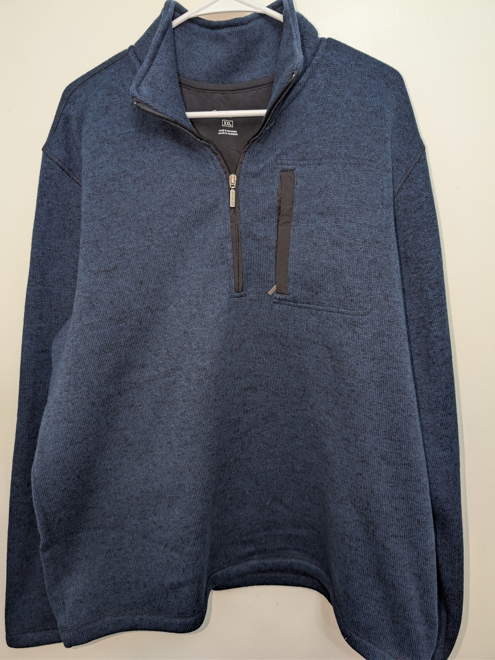 Eddie Bauer Men's Dark Heathered Blue Half-Zip Pullover w/ Chest Zip Pocket- 2XL